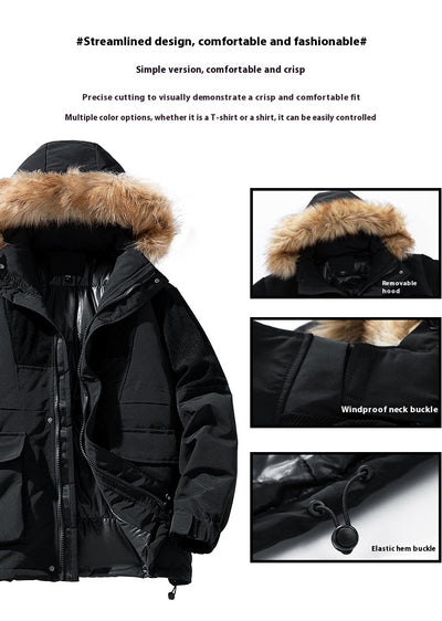 Abrigo Grueso para Hombre con Cuello de Piel - Otoño e Invierno - Image 18