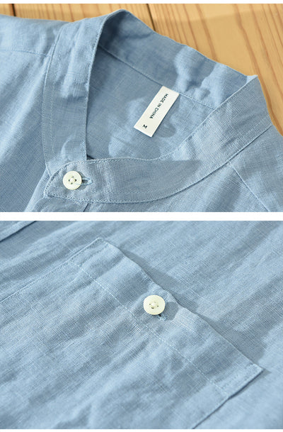 Camisa de Lino con Cuello Mao y Mangas Largas - Corte Holgado Casual - Image 15