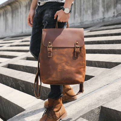 Mochila de Cuero Genuino Estilo Retro - Primera Capa