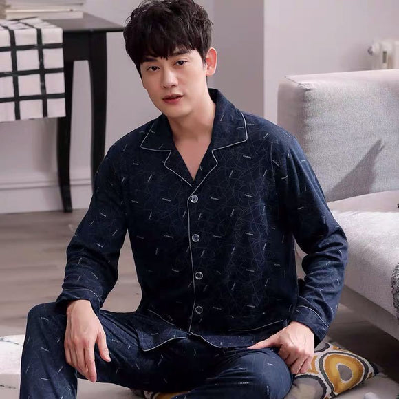 Pijama Hombre Manga Larga Cuadros Oversize Cómodo para Casa