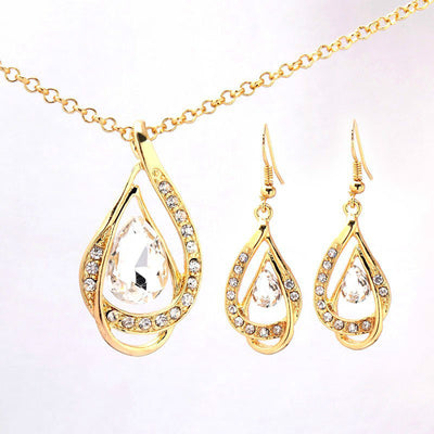 Aretes y Collar de Cristal con Doble Gota - Image 3