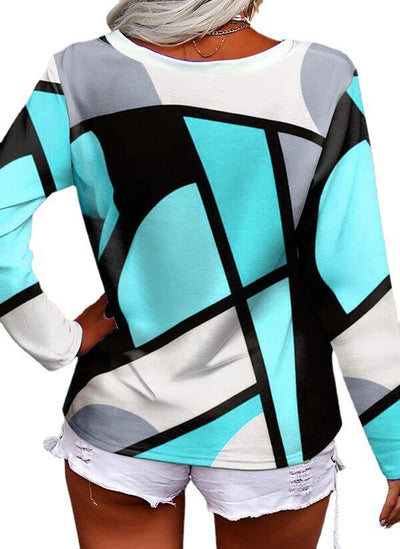 Blusa Suelta de Cuello V Manga Larga con Estampado Geométrico - Image 3