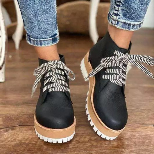 Botas Martin de Tacón Plano Marrón con Punta Redonda en Viscosa para Mujer - Image 7