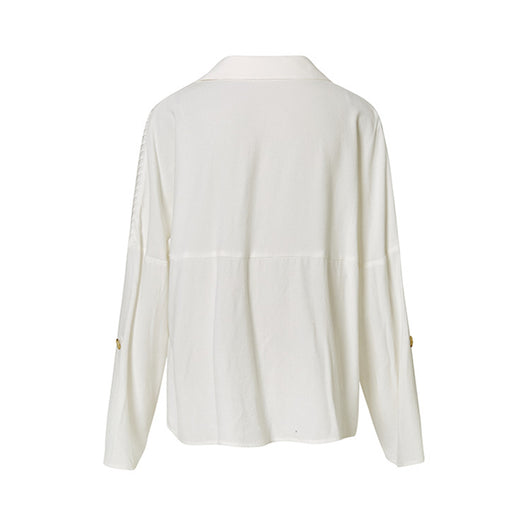 Blusa Blanca Plisada a Rayas con Diseño Minimalista - Image 4