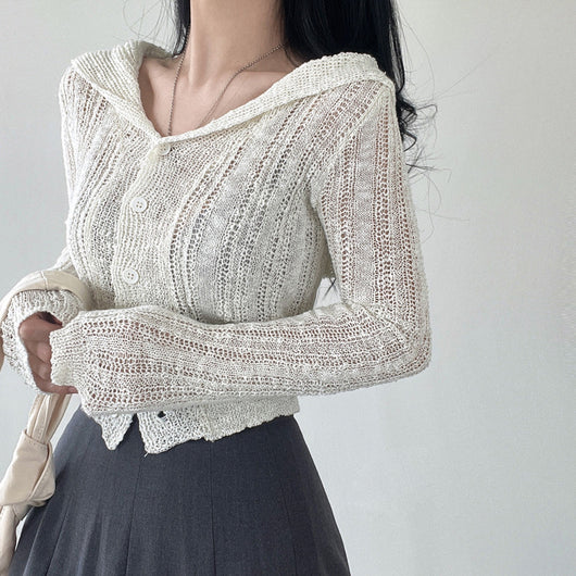 Cardigan Retro Cuello V Manga Larga Corto - Image 17