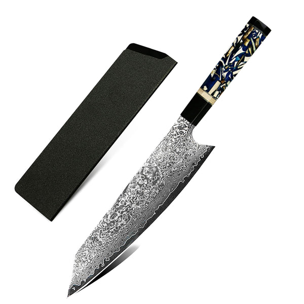Cuchillo Kiryu Damasco Ámbar - Acero VG-10 67 Capas con Mango de Resina Mama - Image 7