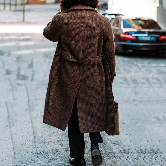 Abrigo de Lana Suelta Liso para Hombre - Image 9