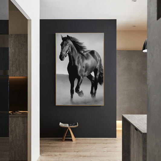 Cuadro Caballo Negro Moderno para Sala de Estar - Arte de Pared Contemporáneo