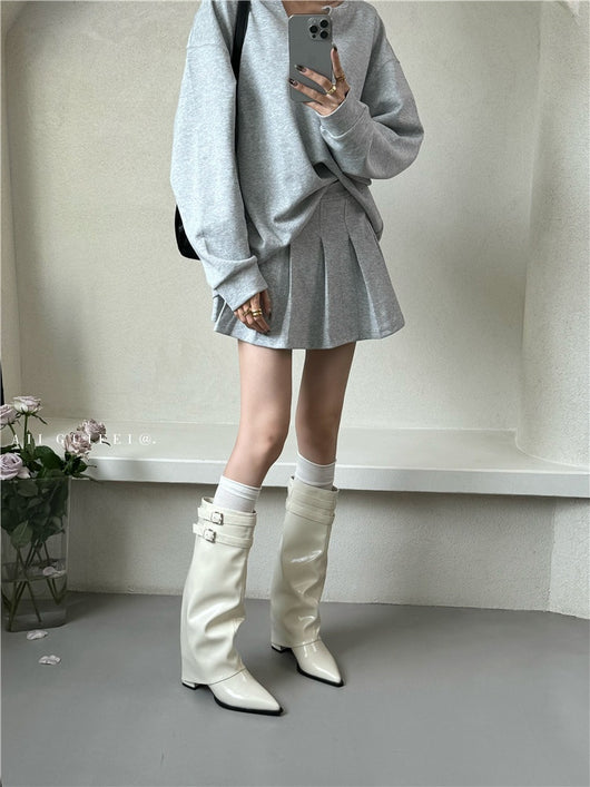 Botas Largas Hasta la Rodilla con Tacón Grueso y Punta Afilada - Image 16