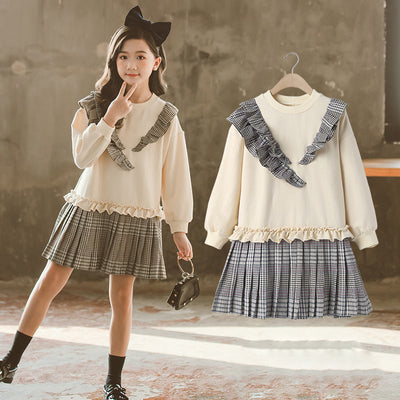 Vestido Infantil Estilo Coreano con Falda Plisada a Cuadros
