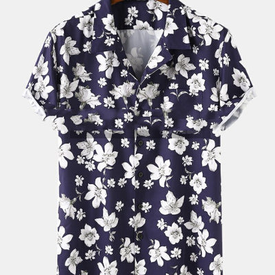Camisa Estampada Floral Durazno para Hombre - Manga Corta Transpirable - Image 4