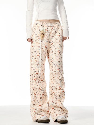 Pantalones Anchos Casuales con Estampado de Cachorro Dibujado a Mano - Image 4