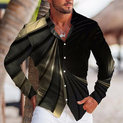 Camisa Estampada de Manga Larga con Solapa para Hombre - Image 4