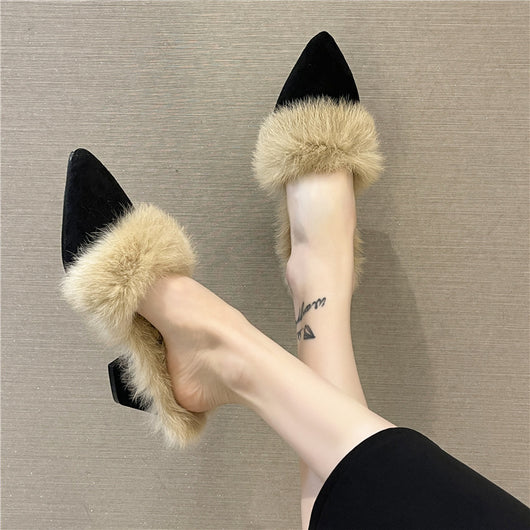 Pantuflas Mujer Otoño Invierno Punta Fina Tacón Grueso Casual - Image 12