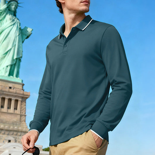 Polo Jacquard de Manga Larga Secado Rápido para Hombre - Image 6