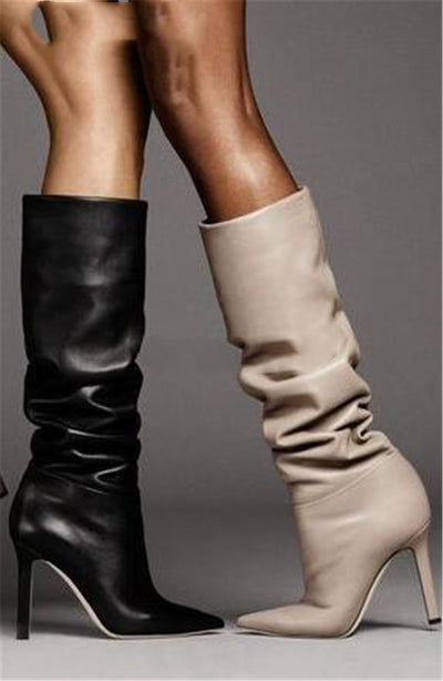 Botas Altas Over The Knee con Tacón Cuña y Punta Afilada - Diseño Textura Lychee - Image 3