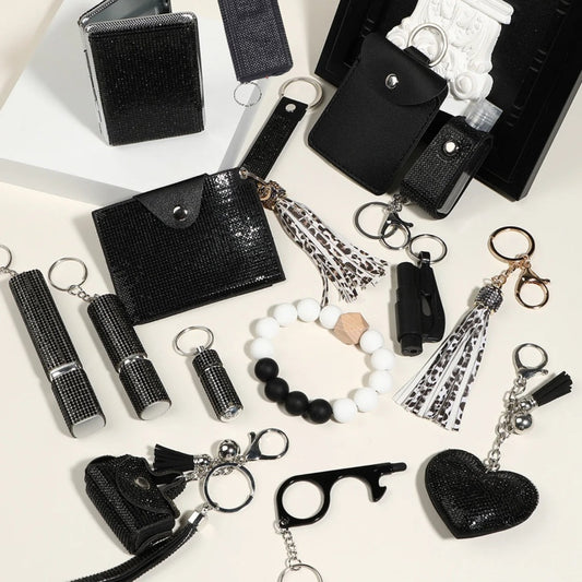 Juego de Llavero Multifuncional Diamante Negro Brillante
