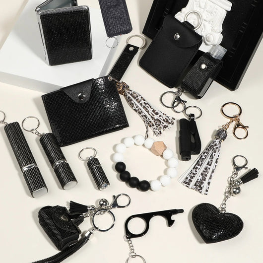 Juego de Llavero Multifuncional Diamante Negro Brillante