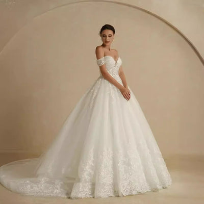 Vestido de Novia Elegante Hombros Descubiertos Estilo Corte Lujo Francés - Image 2