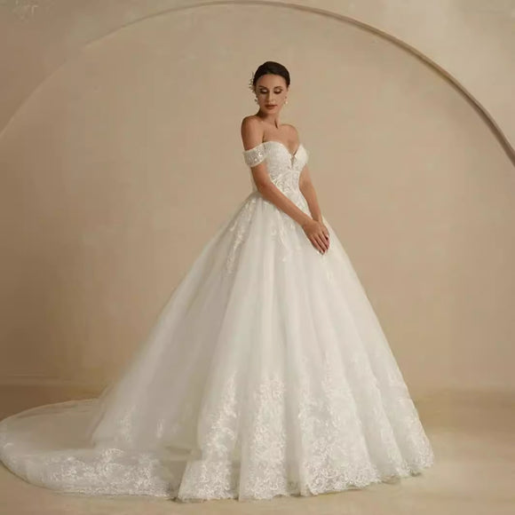 Vestido de Novia Elegante Hombros Descubiertos Estilo Corte Lujo Francés