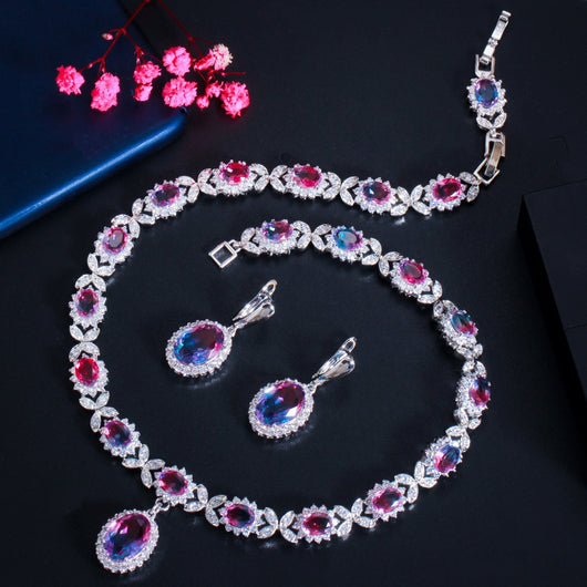 Conjunto de Aretes, Collar y Pulsera con Piedras de Zircón Degradado - Image 8