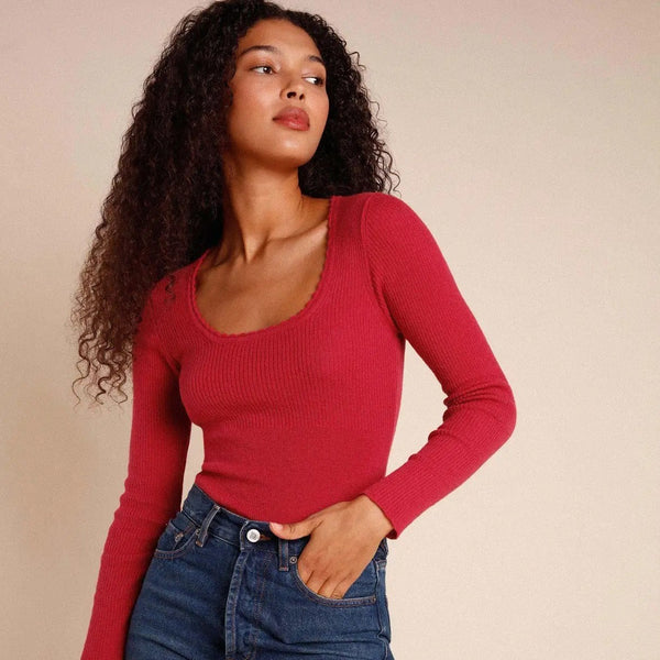 Suéter Tejido Cuello Amplio Manga Larga para Mujer