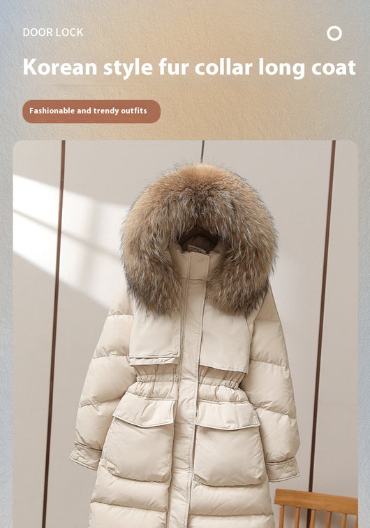 Abrigo de Pato Blanco con Cuello de Piel Acolchado Largo Invierno - Image 7