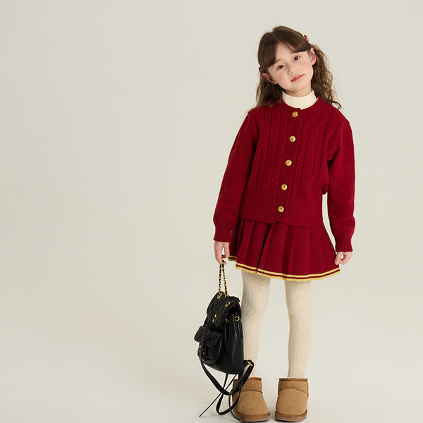 Conjunto Infantil Cardigan Tejido con Falda Plisada