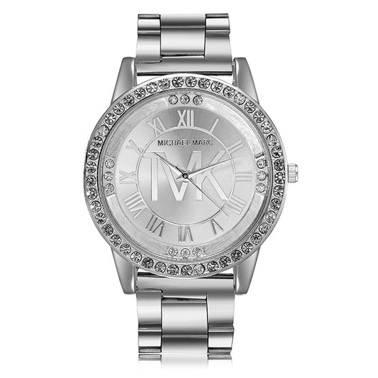 Reloj de Acero con Caja de Diamantes y Escala Romana - Image 7