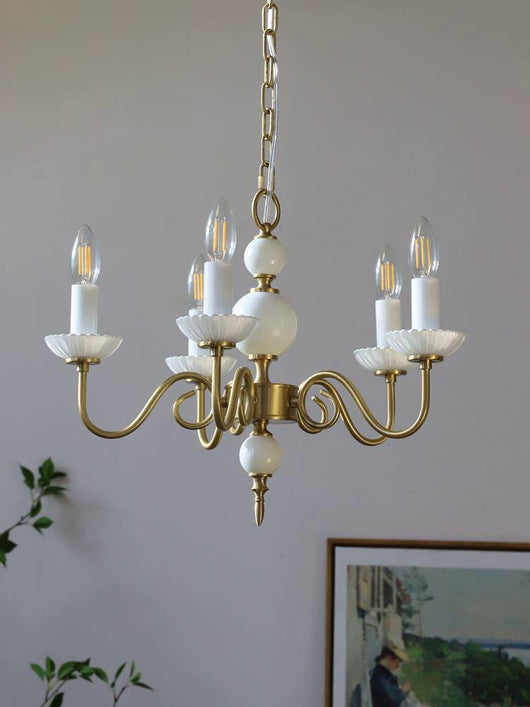 Lámpara Colgante Vintage Francesa Cristal Lechoso con Detalles en Cobre - Image 12