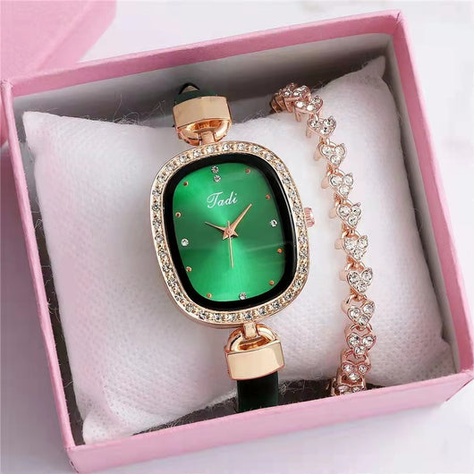 Reloj de Pulsera para Mujer con Brazalete de Diamantes - Conjunto de 2 Piezas - Image 10
