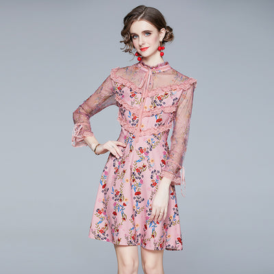 Vestido Otoñal de Encaje con Estampado y Manga Larga - Image 4