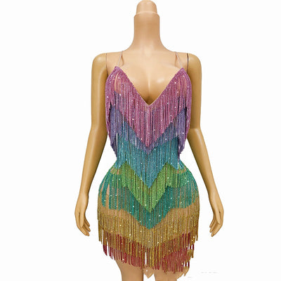 Vestido de Noche Elegante con Escote Profundo y Cristales Brillantes - Image 2
