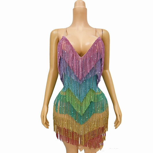 Vestido de Noche Elegante con Escote Profundo y Cristales Brillantes - Image 2