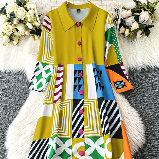 Vestido Camisero Bohemio con Pliegues para Mujer - Image 4