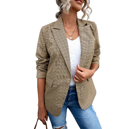 Blazer de Cuadros para Mujer Estilo Ejecutivo Minimalista con Botón Simple - Image 3