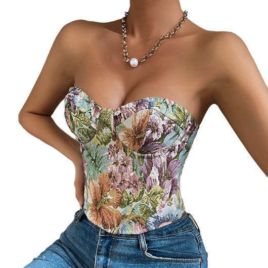 Banda Cintura Ajustable Estilo Retro Floral - Top Tubo Versátil - Image 5