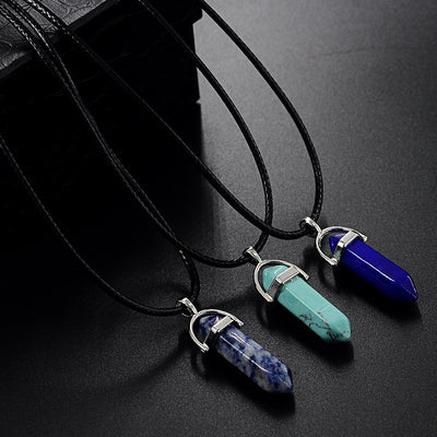 Collar Colgante de Piedra Natural con Cuerda de Cuero Doble y Cristal Hexagonal - Image 20