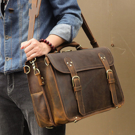 Bolsa Bandolera Hombre Cuero Genuino Crazy Horse Estilo Retro Vintage - Image 11