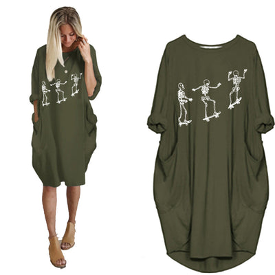 Vestido Holgado de Manga Larga con Estampado Temático y Bolsillos - Image 29