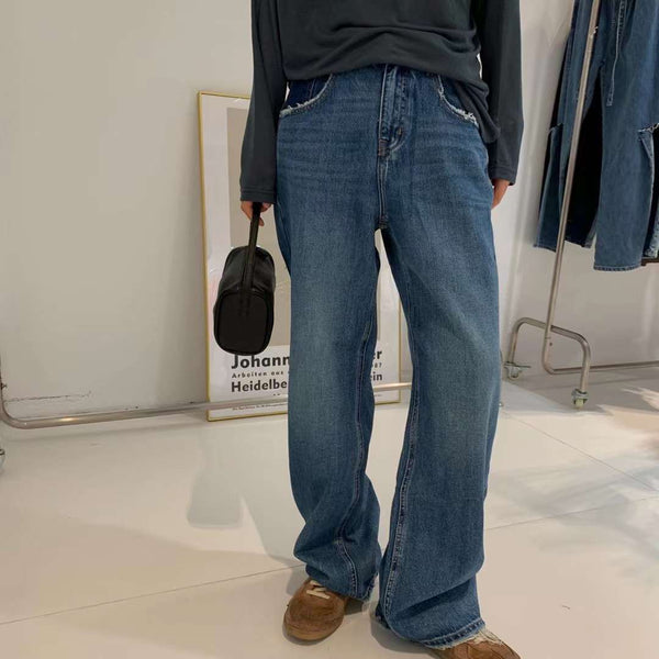 Jeans con Bloques de Color y Bolsillos de Borde Crudo para Mujer