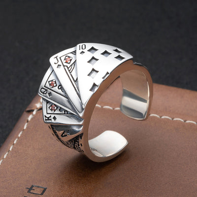 Anillo de Plata Esterlina Tonghuashun Poker Retro para Hombre - Image 7