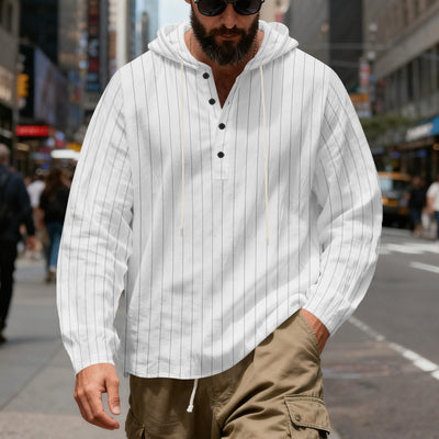 Camisa Lino Holgada Talla Grande Hombre a Rayas con Capucha - Image 19