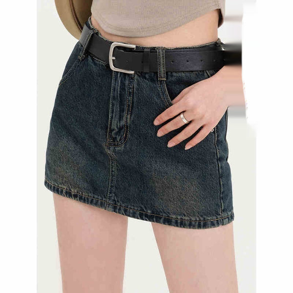 Falda Corta Denim Estilo Retro A-Line - Image 4