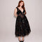 Vestido de Noche Elegante Negro Escote en V Profundo Malla
