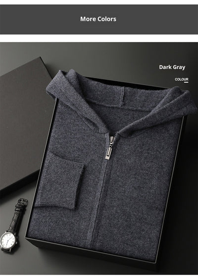 Cardigan Cashmere con Capucha para Hombre - Abrigo Casual Grueso con Cierre - Image 30