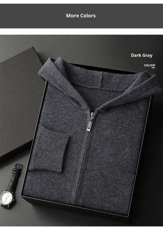 Cardigan Cashmere con Capucha para Hombre - Abrigo Casual Grueso con Cierre - Image 30