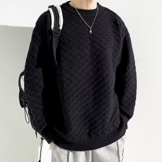 Suéter Jacquard a Cuadros Premium para Hombre - Tejido Holgado Primavera Otoño - Image 3