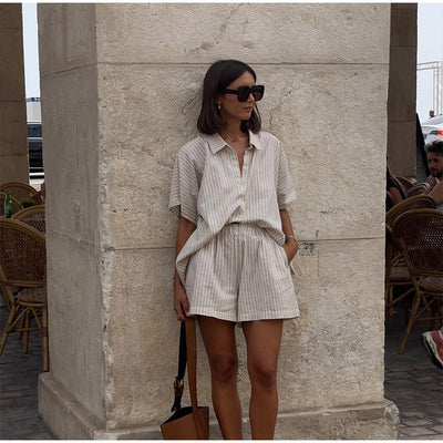 Conjunto de Camisa y Shorts a Rayas Holgado y Casual - Image 7