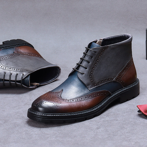 Botas Brogue de Cuero Vintage con Bloques de Color para Hombre
